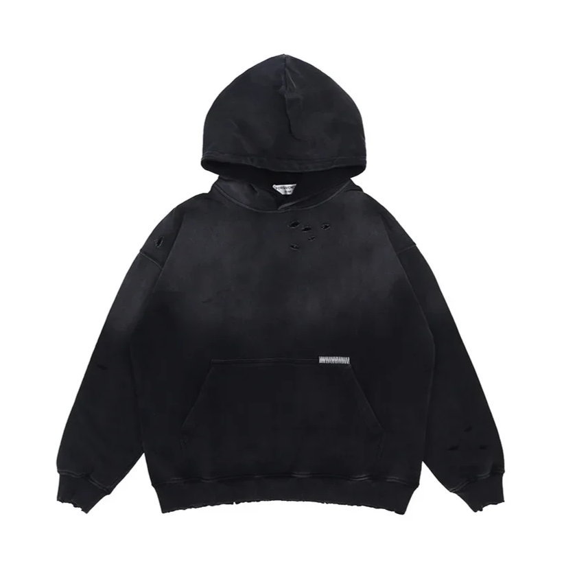 Gradient Washed Ripped Hoodie