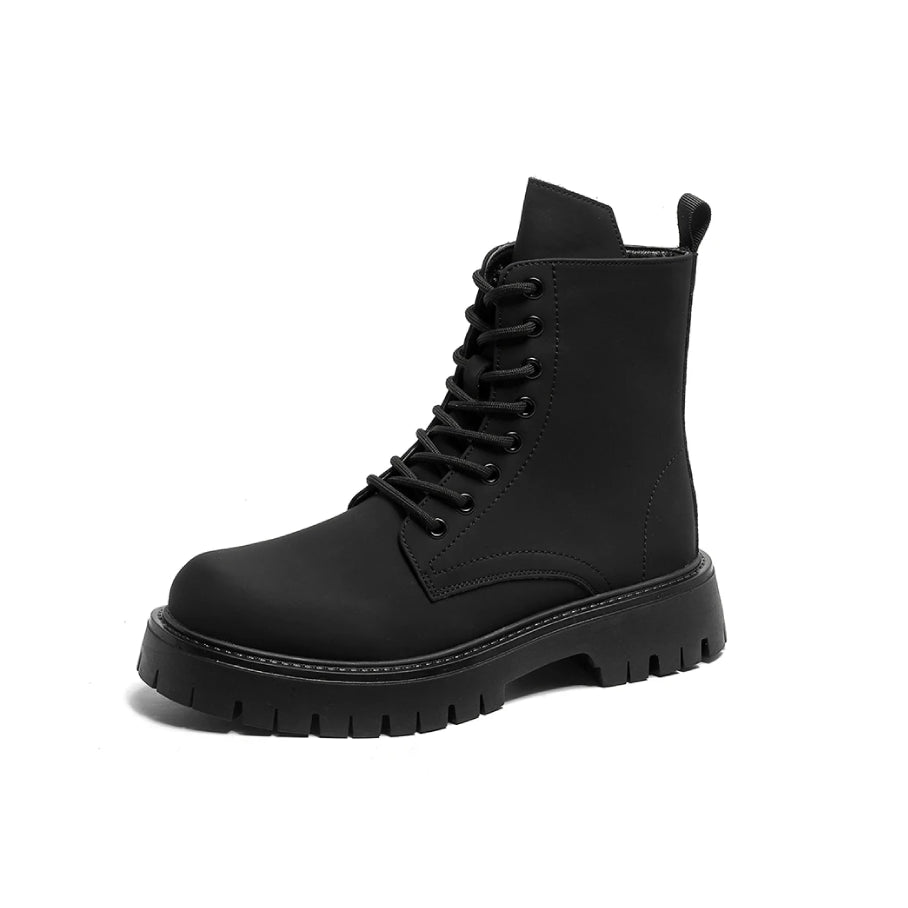 Matte Black Chunky Lace Up Boots Streetwear at Before the High Street