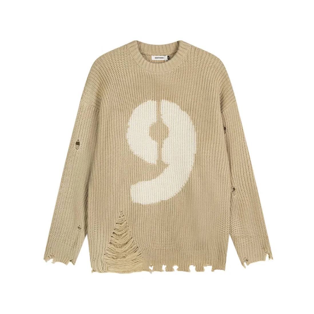 '9' Distressed Rib Knit Sweater-streetwear-techwear