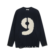 '9' Distressed Rib Knit Sweater-streetwear-techwear