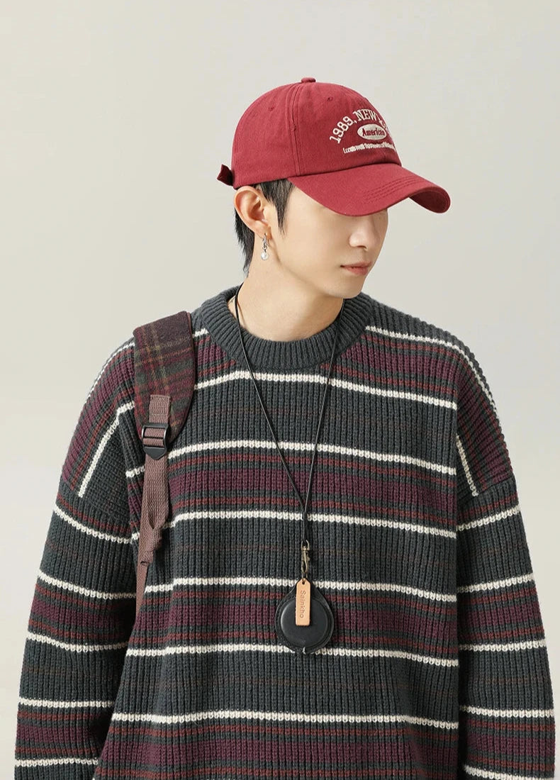 90's Style Rib Stripe Sweater-streetwear-techwear