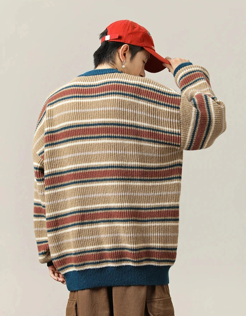 90's Style Rib Stripe Sweater-streetwear-techwear