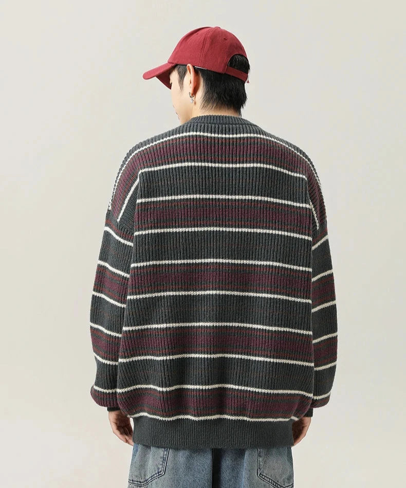 90's Style Rib Stripe Sweater-streetwear-techwear