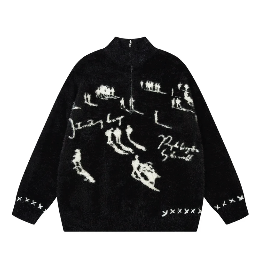 Abstract Art 1/2 Zip Sweater-streetwear-techwear