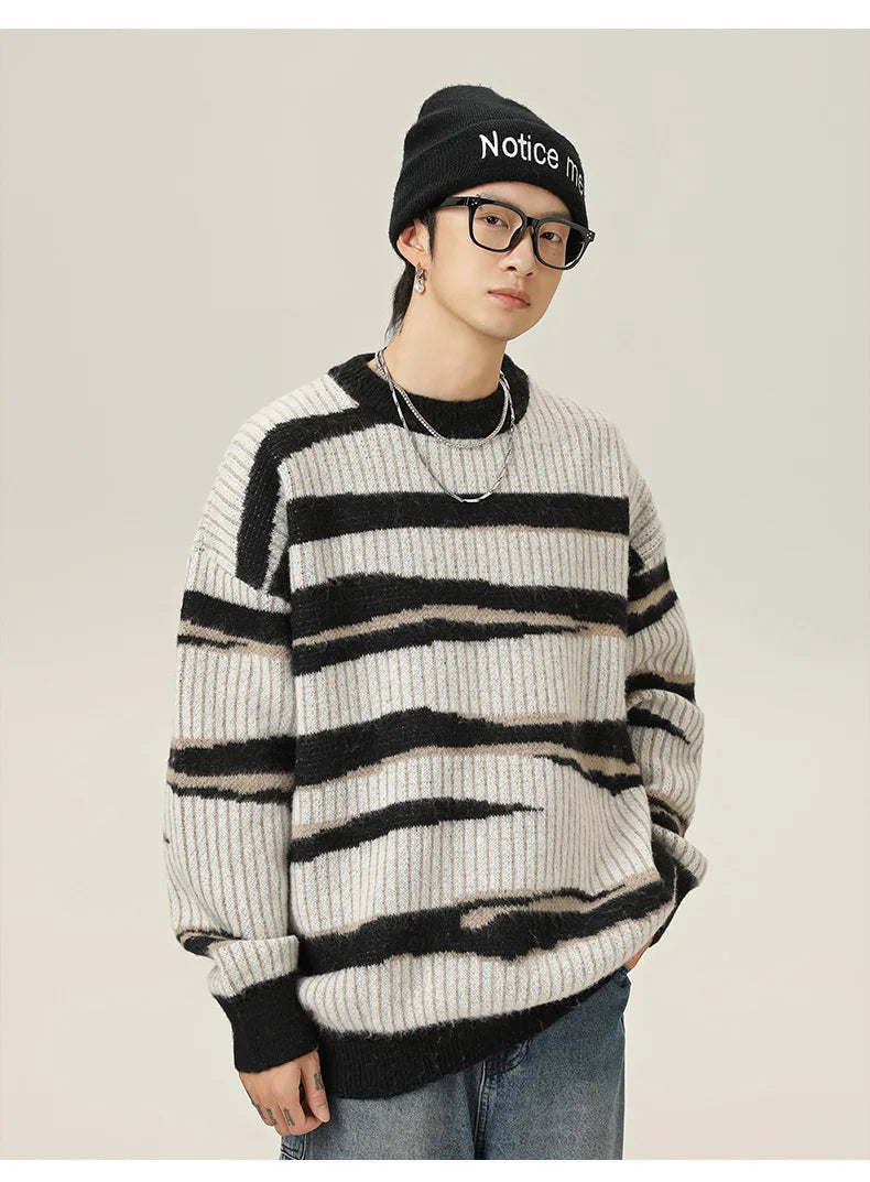 Abstract Stripe Sweater-streetwear-techwear