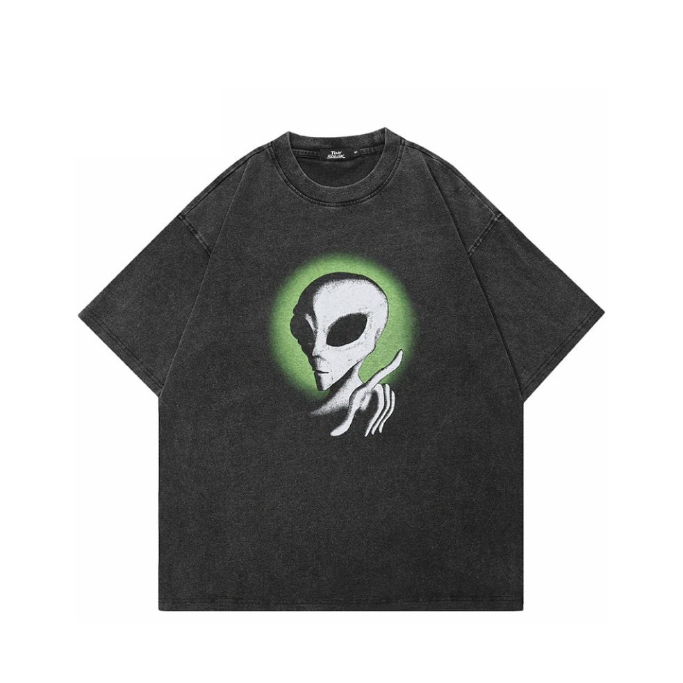 Alien Graphic Acid Wash T-Shirt-streetwear-techwear