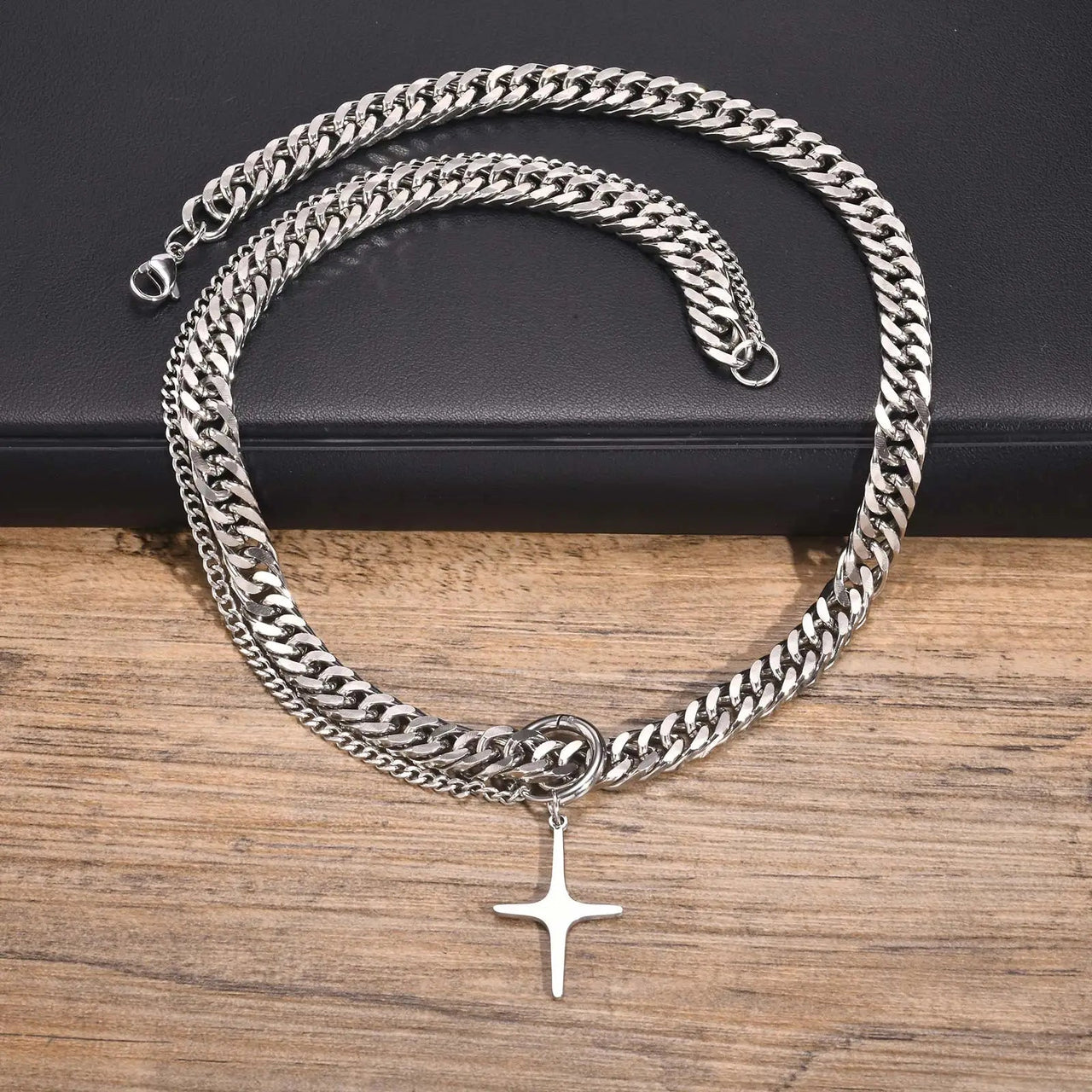 Astral Cross Chain Link Necklace-streetwear-techwear