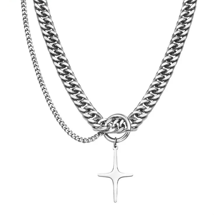 Astral Cross Chain Link Necklace-streetwear-techwear