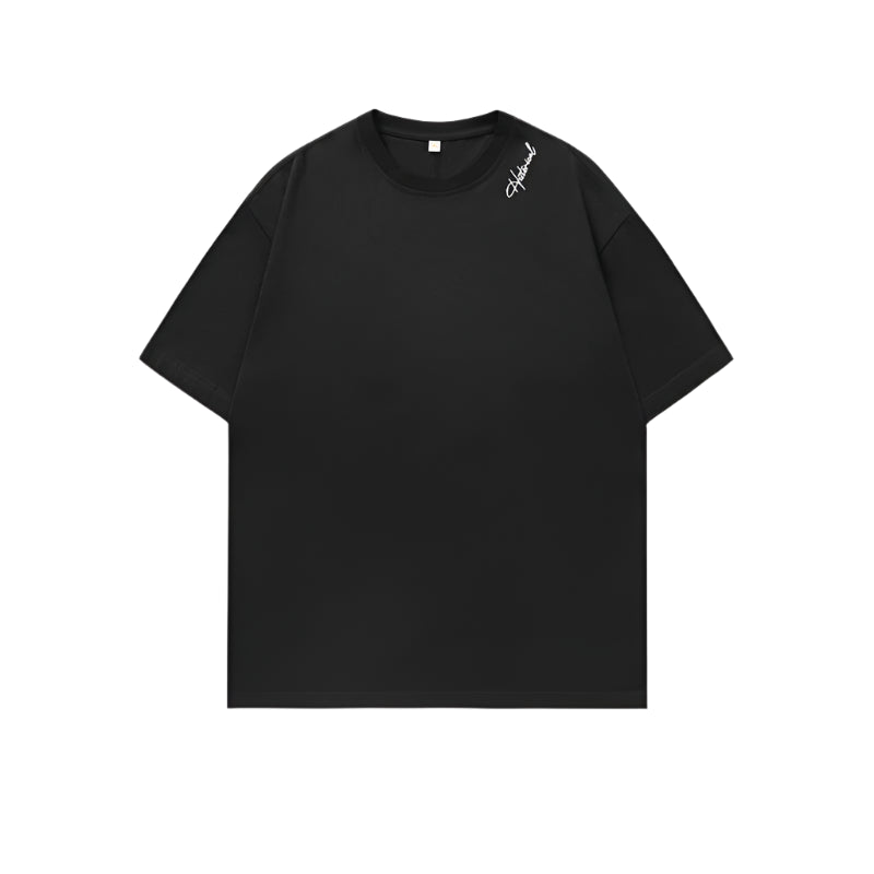 Back Seam Slogan Embroidered Drop Sleeve T-Shirt-streetwear-techwear