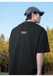 Back Seam Slogan Embroidered Drop Sleeve T-Shirt-streetwear-techwear