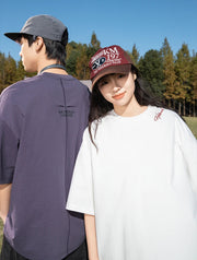 Back Seam Slogan Embroidered Drop Sleeve T-Shirt-streetwear-techwear