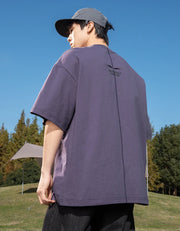 Back Seam Slogan Embroidered Drop Sleeve T-Shirt-streetwear-techwear