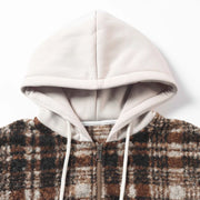 Boucle Plaid Zip-up Hooded Jacket-streetwear-techwear