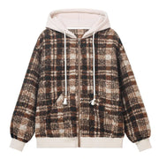 Boucle Plaid Zip-up Hooded Jacket-streetwear-techwear