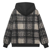 Boucle Plaid Zip-up Hooded Jacket-streetwear-techwear