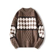 Cable Knit/Checkerboard Knitted Sweater-streetwear-techwear