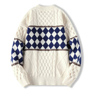 Cable Knit/Checkerboard Knitted Sweater-streetwear-techwear