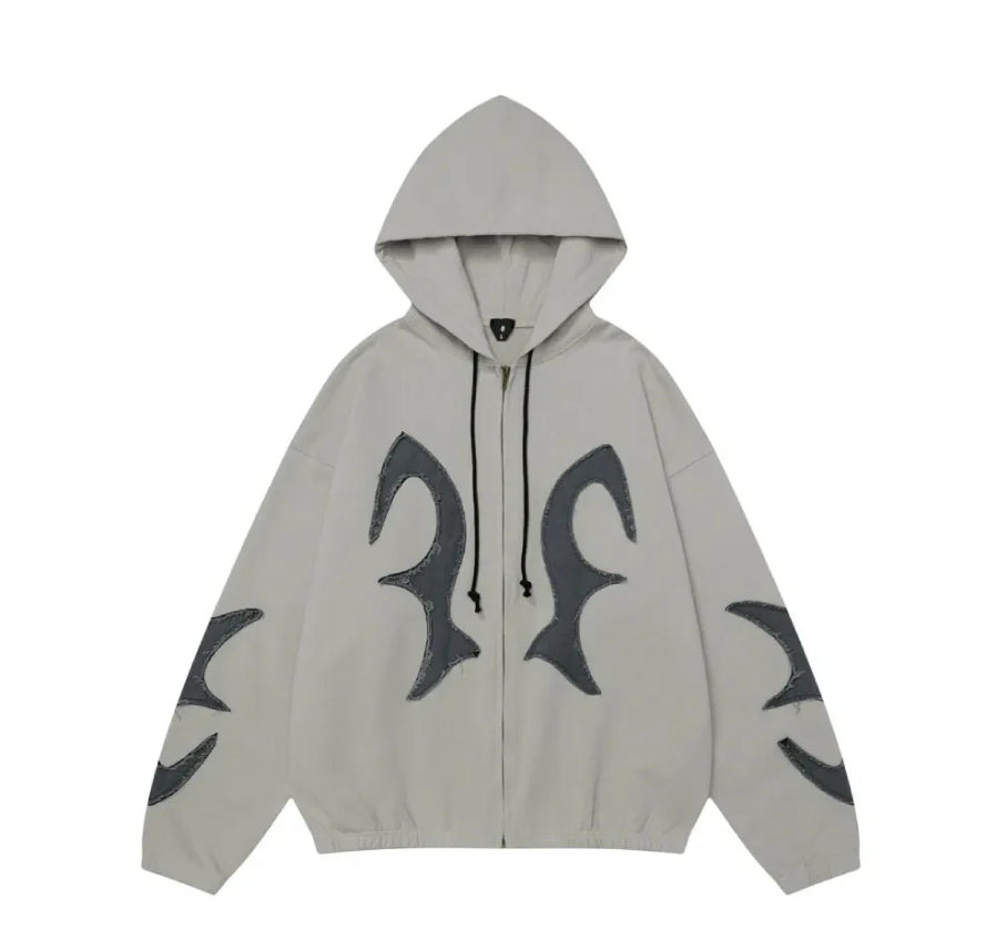 ENTER SANDMAN Tribal Applique Zip-Up Hoodie