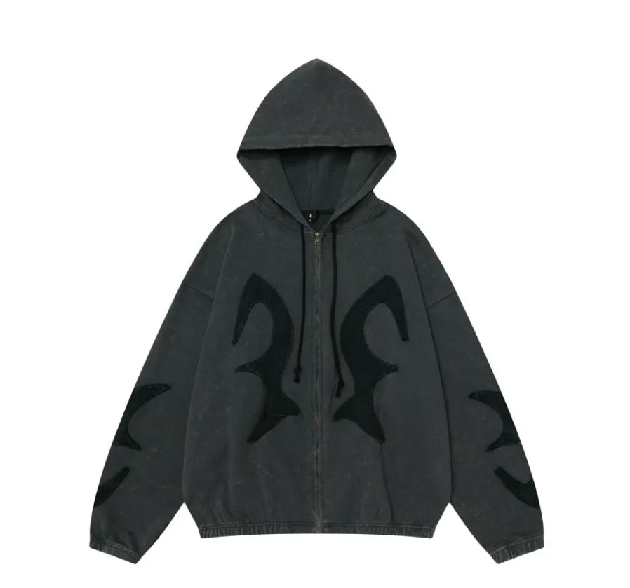 ENTER SANDMAN Tribal Applique Zip-Up Hoodie