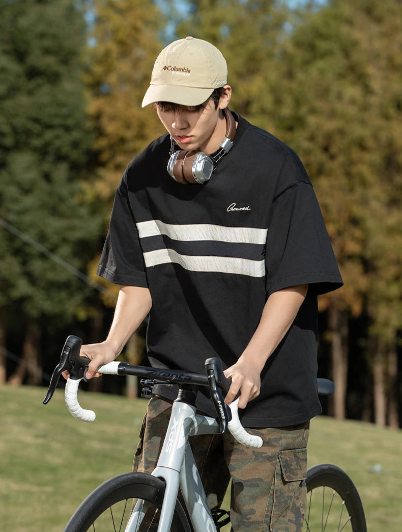 Chest Stripe Dropped Sleeve T-Shirt-streetwear-techwear