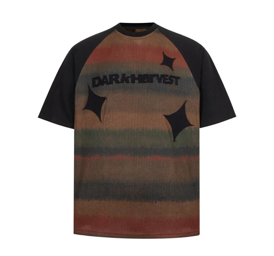 DARK HARVEST Tie-Dye Knit Texture T-Shirt-streetwear-techwear