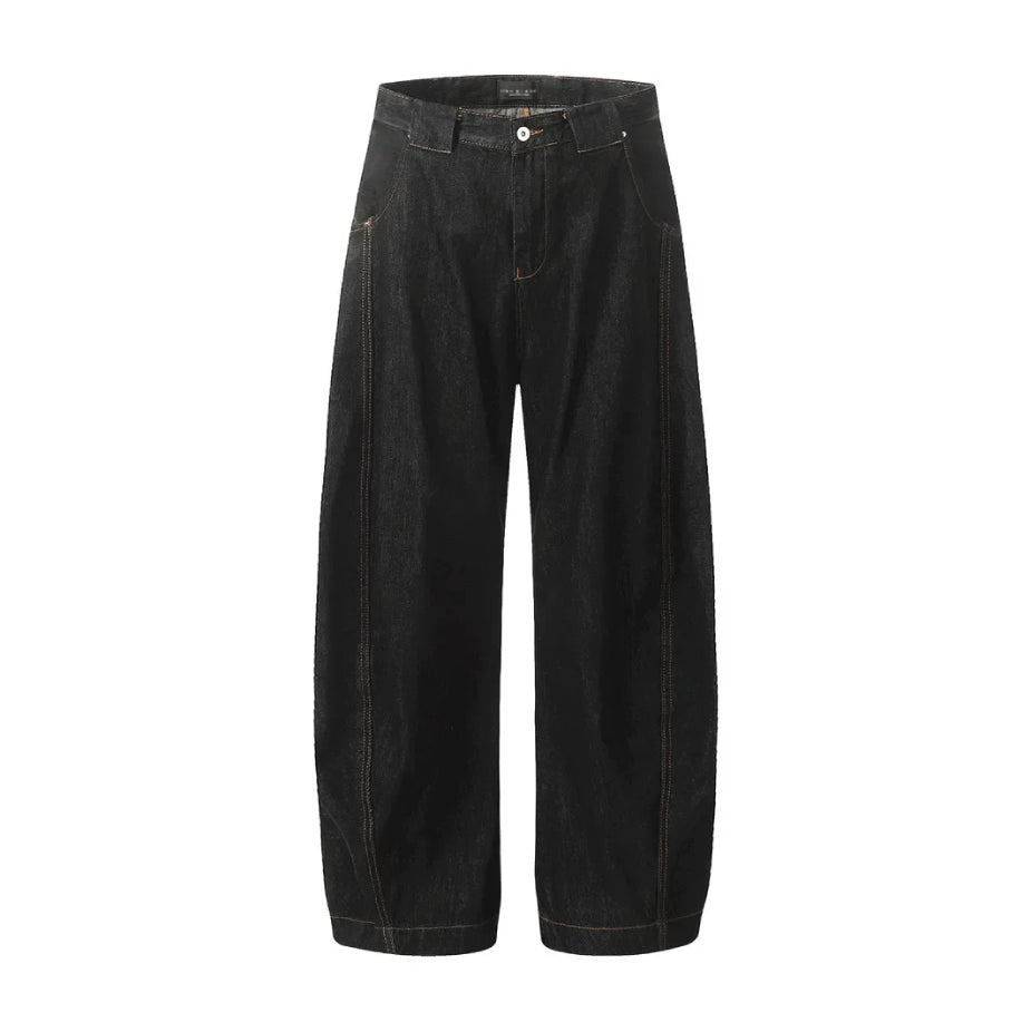 DarkWash Barrel Leg Jeans-streetwear-techwear