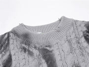 Distressed Cable Knit Sweater-streetwear-techwear