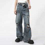 Distressed Dirty Look Loose Straight Jeans-streetwear-techwear