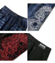 Embroidered Dragon Y2k Jeans-streetwear-techwear