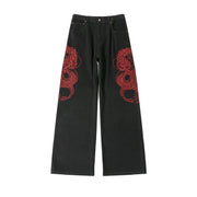 Embroidered Dragon Y2k Jeans-streetwear-techwear