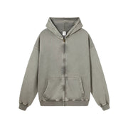 Essential Heavyweight Acid-wash Zip-up Hoodie-streetwear-techwear