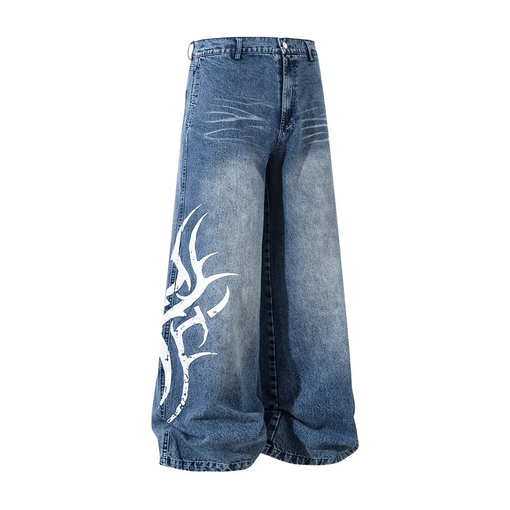 Extra Baggy Tribal Print Jeans-streetwear-techwear