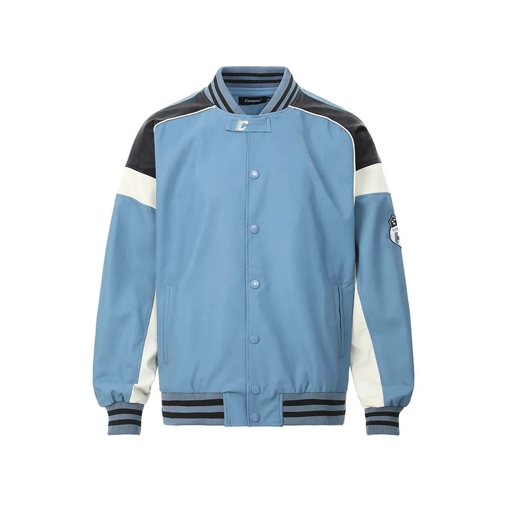 Faux Leather Retro Varsity Jacket-streetwear-techwear