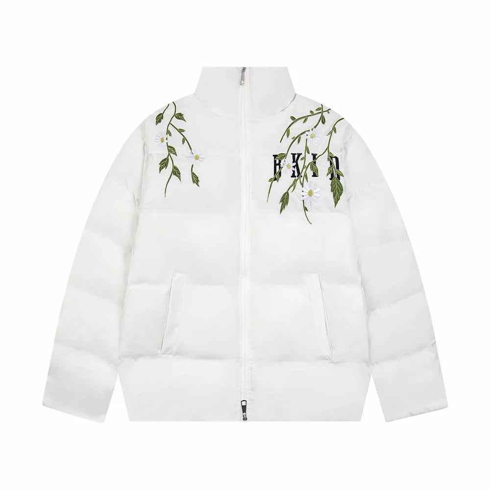 Flower Embroidery Puffer Jacket-streetwear-techwear