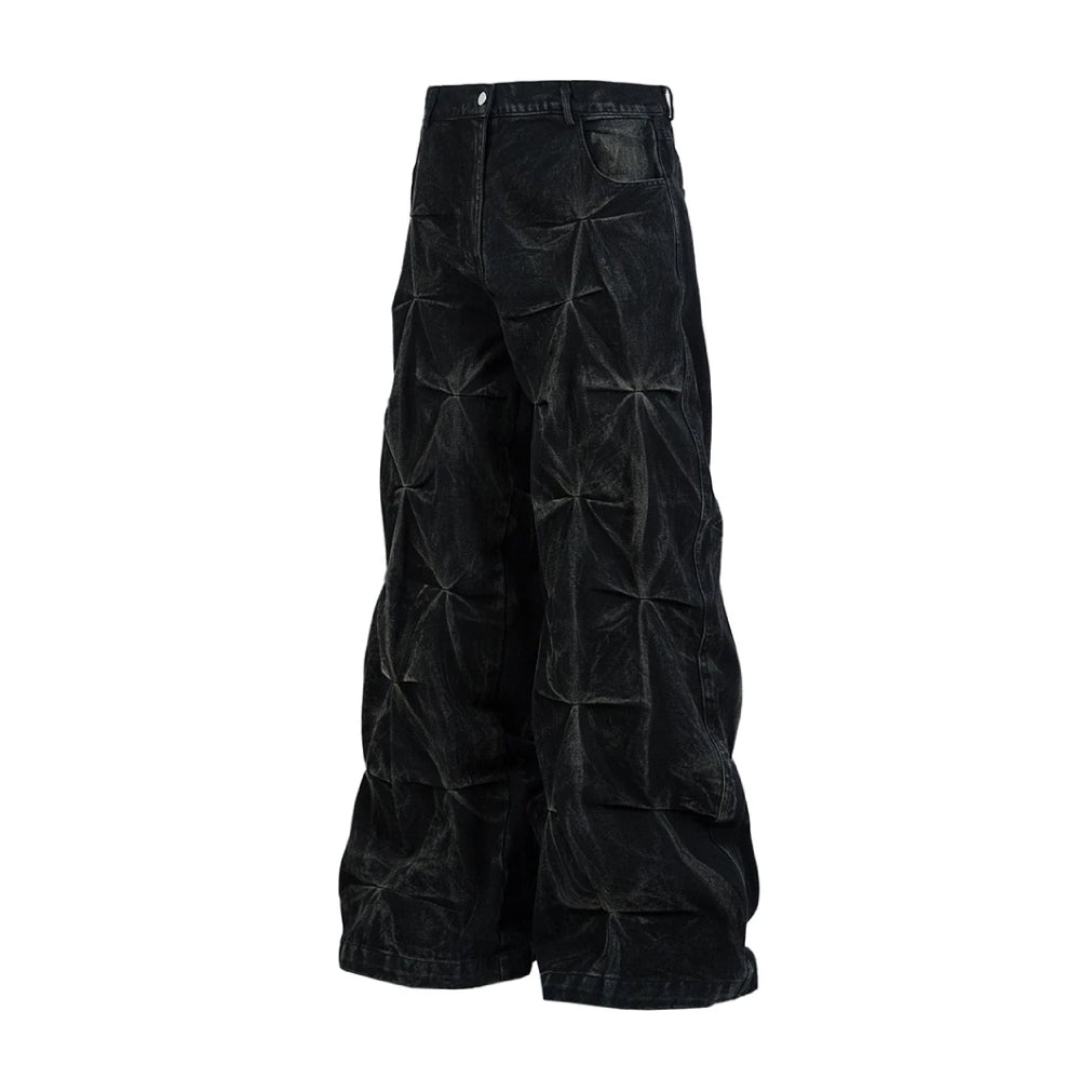 Geometric Crinkle Wide-Leg Jeans-streetwear-techwear