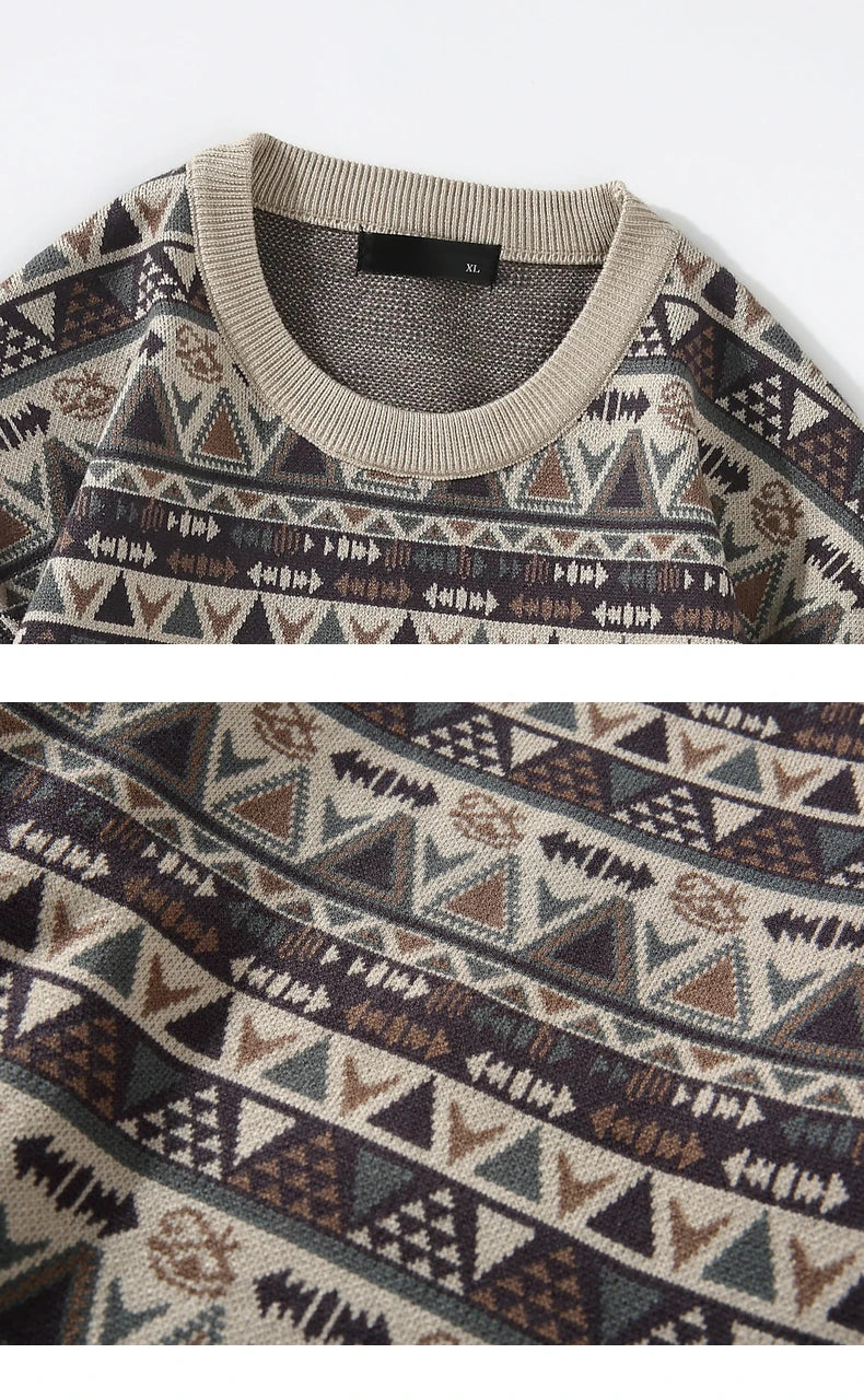 Geometric Knit Grandad Jumper-streetwear-techwear