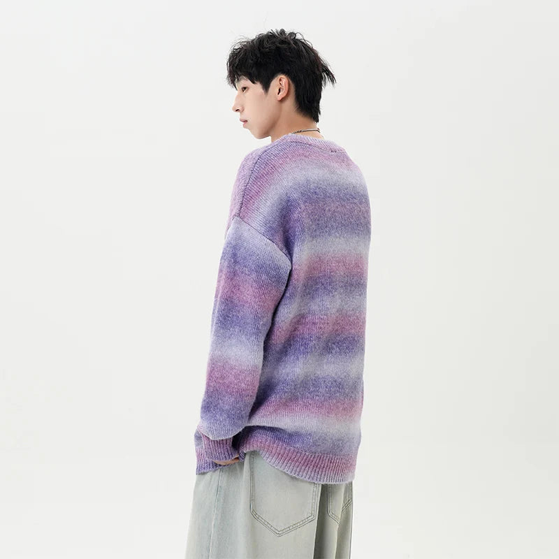 Gradient Stripe Knitted Sweater-streetwear-techwear