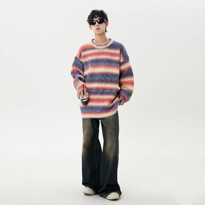 Gradient Stripe Knitted Sweater-streetwear-techwear