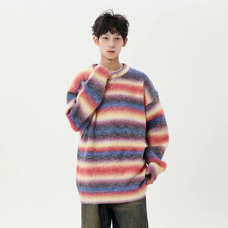 Gradient Stripe Knitted Sweater-streetwear-techwear