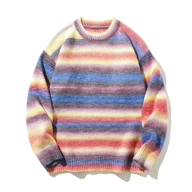 Gradient Stripe Knitted Sweater-streetwear-techwear