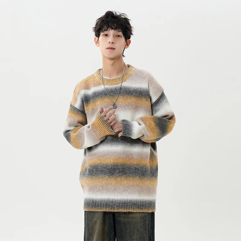 Gradient Stripe Knitted Sweater-streetwear-techwear