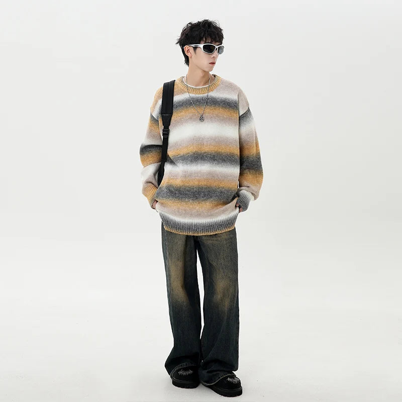 Gradient Stripe Knitted Sweater-streetwear-techwear