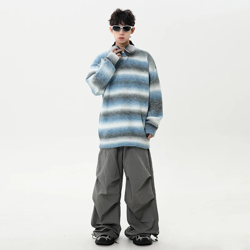 Gradient Stripe Knitted Sweater-streetwear-techwear