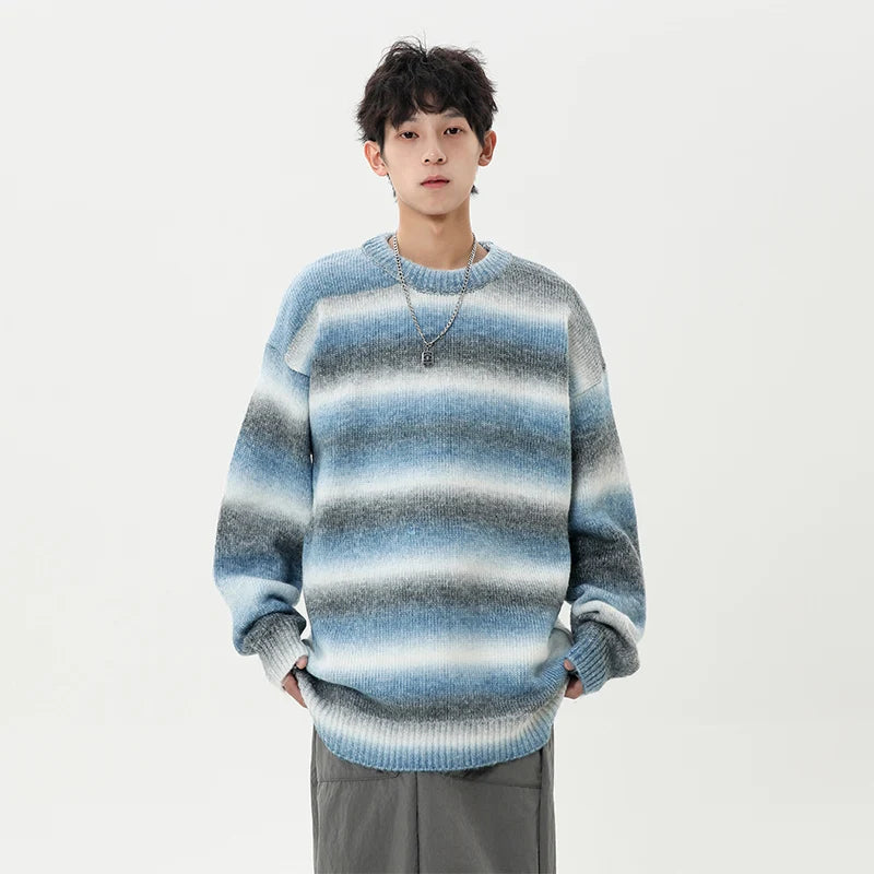 Gradient Stripe Knitted Sweater-streetwear-techwear