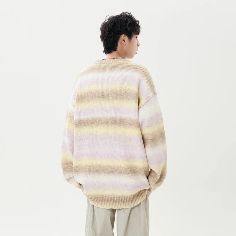 Gradient Stripe Knitted Sweater-streetwear-techwear