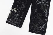 Graffiti Print Jeans-streetwear-techwear