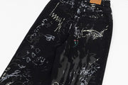 Graffiti Print Jeans-streetwear-techwear