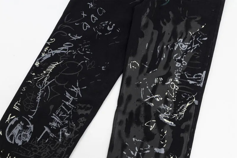 Graffiti Print Jeans-streetwear-techwear