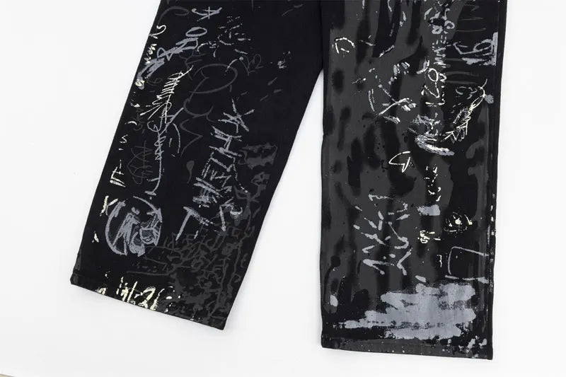 Graffiti Print Jeans-streetwear-techwear