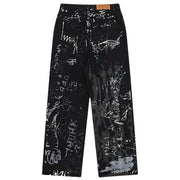 Graffiti Print Jeans-streetwear-techwear